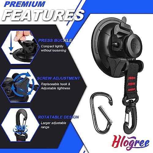 Hlogree 6PCS Heavy Duty Suction Cups Anchor with Hooks,Vacuum Suction Cup Camping Tie Downs with 6PCS Aluminum Buckle,Outdoor Strong Suction Cup Wall Anchor for Camping Tarp Accessory,Car Side Awning