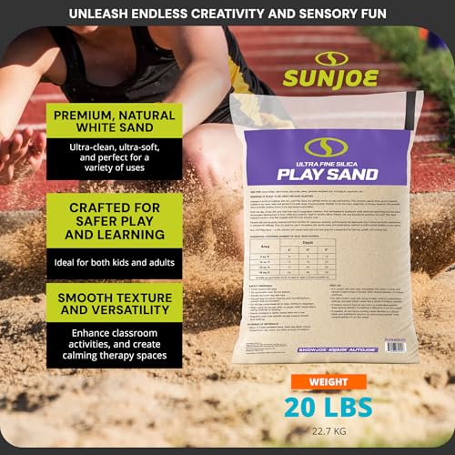 Sun Joe 2 Pack Silica Play Sand for Sandbox, Sensory Table & Garden Spaces, Ultra Fine, 20 Lbs - Natural Craft Accessory for Molding, Digging & Sculpting - Ideal for Indoor and Outdoor Use