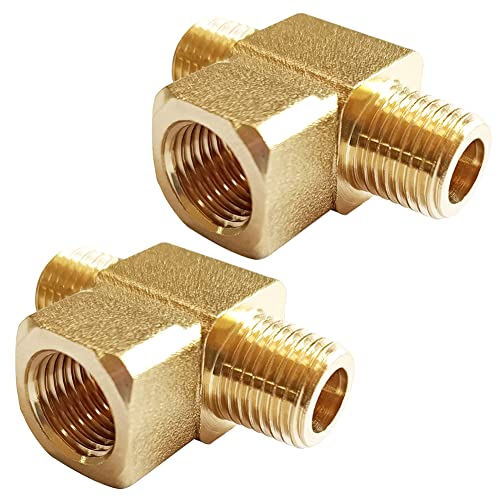 Uenede 2PCS Brass Tee Pipe Fitting 1/4" NPT Male x 1/4" NPT Female x 1/4" NPT Male for Water/Oil/Gas - style: Male x Female x Male