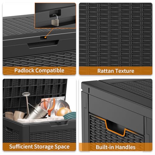 PatioZen 30 Gallon Resin Deck Box, Lockable Patio Outdoor Storage Box for Furniture, Garden Tools and Tools Storage, Waterproof Outside Storage Boxes - Black - color: Black, size: 30 Gallon