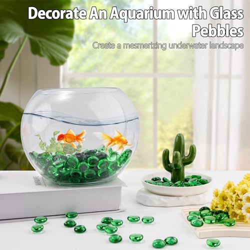 Green Glass Marbles, 0.97 LB Transparent and Smooth Flat Glass Beads for Vases, Mosaic Gem Pebbles for Aquarium Decor, Floral Arrangements, Mancala Stones, Vase Filler and Crafts (Approx. 80-100 PCS) - color: Green