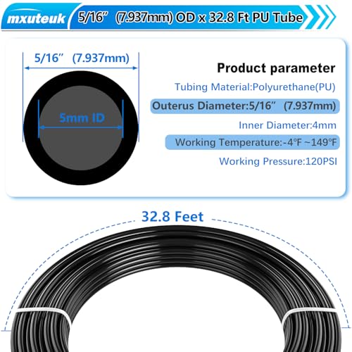 mxuteuk 5/16" Air Line Tubing Kit,5/16 Inch(8mm) OD x 32.8 Feet(10 Meter) Polyurethane PU Tube and 5/16 Inch OD Push to Connect Fittings - style: 5/16" OD Hose