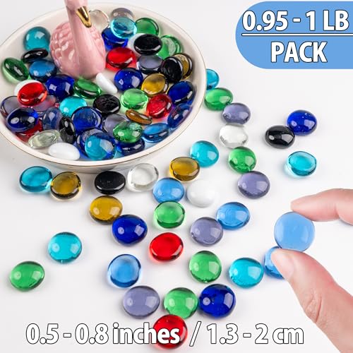 1LB Mix Glass Marbles, Transparent and Smooth Flat Glass Beads for Vases, Mosaic Gem Pebbles for Aquarium Decor, Floral Arrangements, Mancala Stones, Vase Filler and Crafts(Approx. 80-100 PCS) - color: Mix