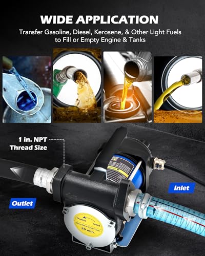 Orion Motor Tech 12V Gasoline Transfer Pump Kit, 15gpm Electric Fuel Transfer Pump with Aluminum Nozzle Carry Case for Diesel Kerosene Light Fuels, Automatic Oil Transfer Pump with Overheat Protection - color: 15GPM Gas Pump Kit