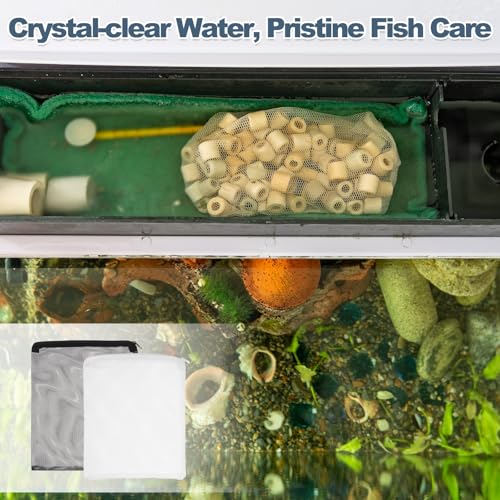 Aquarium Filter Media Bags, Fish Tank Fine Mesh Bag with Zipper Reusable Versatile 10 x 8 Inch, (White, 10Pcs), Intended for Fish Tank/Aquarium/Pond/Activated Carbon/Ceramic Rings - color: white, size: 10 x 8 in