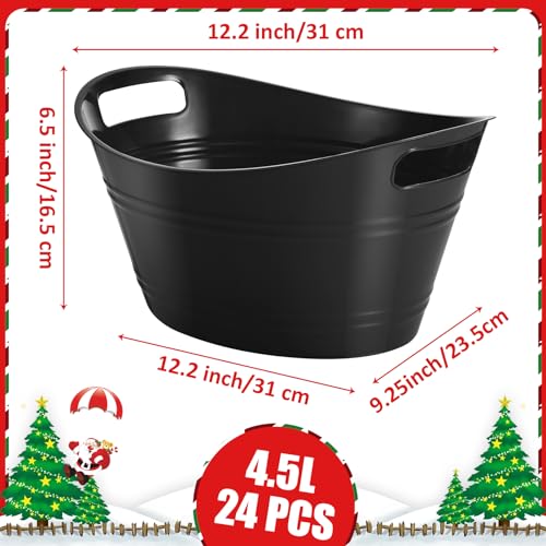 Norme 24 Pcs Oval Storage Tub with Handles, 4.5l Plastic Ice Buckets Bulk for Wine Beer Champagne Drink Cooler Beverage Storage Tub for Parties BBQ Weddings Party Outdoor Celebration(Black) - color: Black