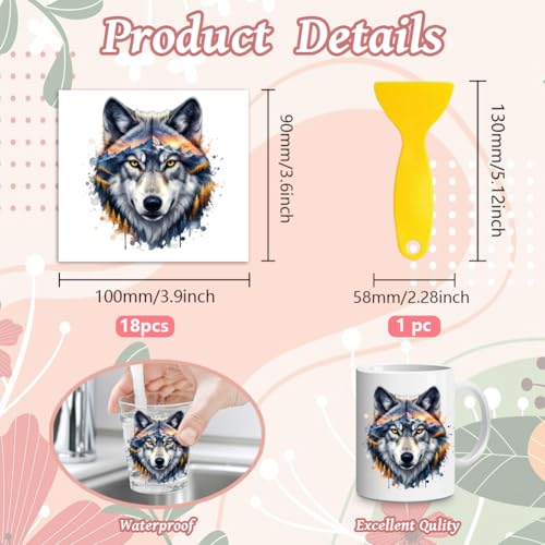Peacoblue 18 Sheets Rub on Transfers for Crafts, Double Exposure Animals 3.6"x3.9" UV DTF Cup Wraps Waterproof Cold Transfers Stickers for Wood Glass Metal Cup Tumblers Mirrors Mugs Home Decor - style: Double Exposure Animals