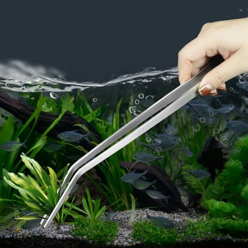Stainless Steel Aquarium Tweezer Long Curved Tweezer Large Reptile Feeding Tong Plant Cleaning Tweezer Fish Tank Plant Tool