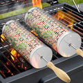 Rolling Grill Baskets,2 Pcs Nesting Grilling Net with Removable Wooden Handle,BBQ Accessories Tools for Vegetables Shrimp,Outdoor Camping Barbecue Rack,Gifts for Men Dad (Rectangle) - size: Rectangle