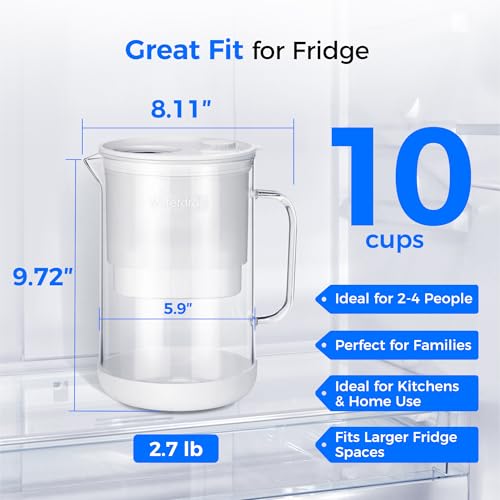 Waterdrop PT-09W 10-Cup Large Glass Water Filter Pitcher, Eco-Friendly, NSF/ANSI 53, 42 & 372 Certified Filter, Reduces PFOA/PFOS, Chlorine, Cadmium, Copper & Mercury, BPA-Free, Easy to Clean, White - color: White, style: Basic