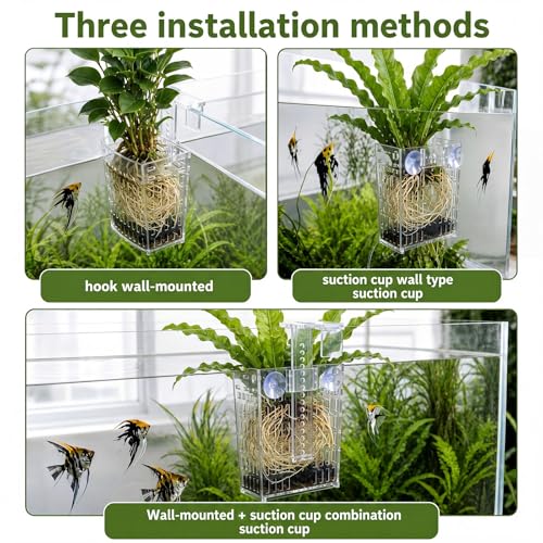 Mifoci 6 Pack Aquarium Plant Holder 3.35 x 2.17 x 4.53 Inches Adjustable Height with Suction Cups Extendable Hook Hanging Planter for Fish Tank Aquaponic Cultivation and Aquascape Decoration (Clear) - color: Clear