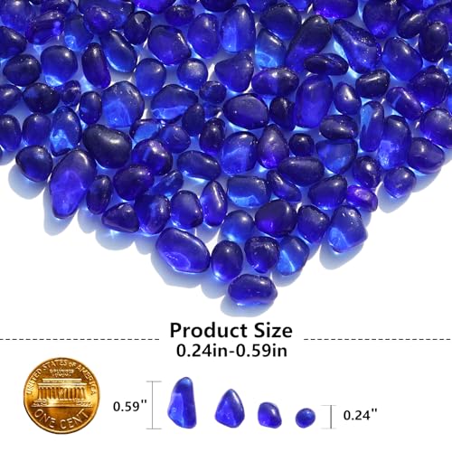 QYGL Sea Glass Stones - Cobalt Blue Clear Glass Pebbles Gemstones - Perfect for Aquarium Rocks, Fish Tank Gravel, Vase Fillers, DIY Crafts, and Home Decor (0.9LB/14oz) - color: Cobalt Blue