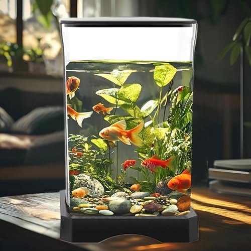 Betta Fish Tank, Small Acrylic Aquarium with Led Lighting System, Clear Desktop Fish Bowl Tank System, 18cm Size, 15cm Width, with Style for Betta Shrimp Crab Spider Desktop Decoration - color: Black