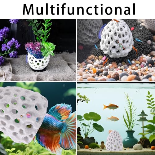 Shrimp Hides for Aquarium, Multi-Hole Shrimp Dome Hide with Suction Cup Coral Design Betta Fish Toys Fish Tank Accessories for Guppy and More Hiding Resting (White)