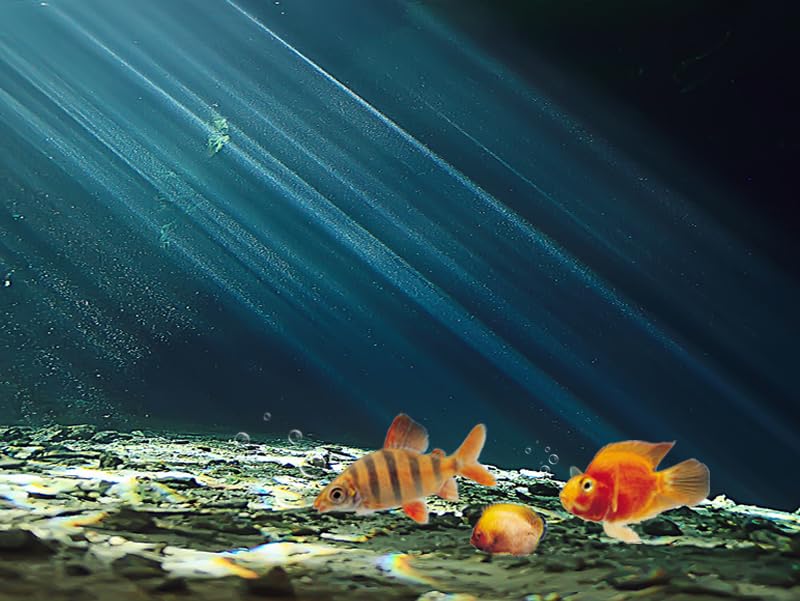 48X24 Inches Fish Tank Aquarium Background, 3D Black Sunshine Underwater World Background Decor, Undersea Theme Durable Polyester Background with 8 EVA Double-Sided Tapes - size: 48X24in/120X60cm