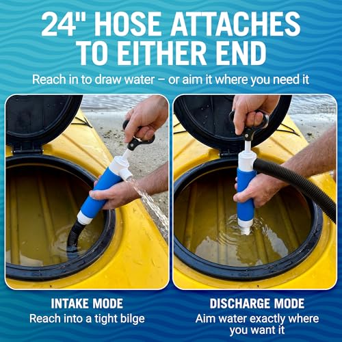 Manual Bilge Pump for Kayak Canoe Dinghy, Handheld Siphon Bailer with 24 Inch Hose, Floats if Dropped Overboard, Portable Hand Pump, Teal - Better Boat - color: Teal