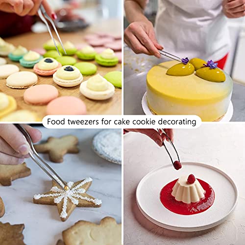 6.3 Inch Food Tweezers Stainless Steel with Precision Serrated Tips, 5PCS Kitchen Tweezers Set for Cooking, Baking, Cookie Cake Decoration, Metal Plating Tweezers - size: 6.3 in 5 PCS