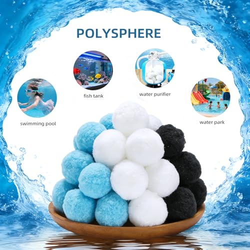 YUAN LIN 2026 Upgraded 3.1 lbs Pool Filter Balls, Efficient Swimming Pool Filter Sand Alternative, Reusable Eco-Friendly Filter Media Balls, Replace 100 lbs of Filter Sand, Lasts for Several Seasons - color: white and lightblue and black