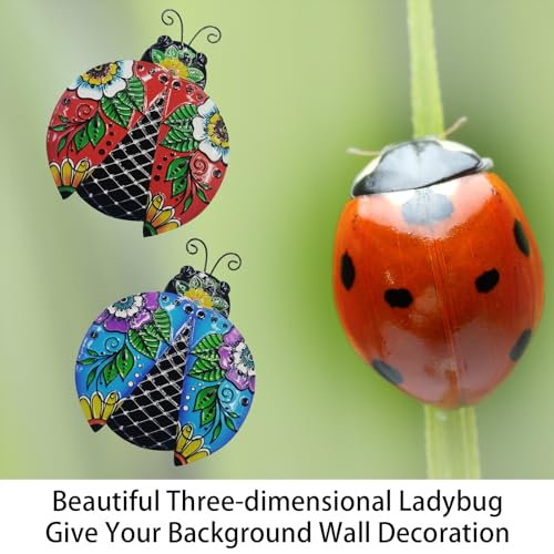John's Studio 2Pcs Metal Ladybug Wall Decor Outdoor Garden Hanging Art Sculptures Home Ocean Theme Decorations for Kitchen Bathroom and Pool - color: Ladybug 2pcs