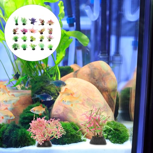 SEWACC 20pcs Artificial Fish Tank Plants Plastic Grass Plants Aquarium Decorations, Simulation Water Grass, Mixed Style, Small Betta Goldfish Turtle Tank Accessories