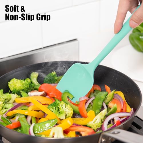 4-Piece Silicone Spatula Scrapers: Doosu 600°F Heat Resistant Food Grade Kitchen BPA Free Rubber Baking Cooking Tool Nonstick Utensil Set for Mixing, Scraping, Folding, Stirring, Serving (Aqua Sky) - color: Aqua Sky, size: Set of 4