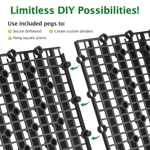 8pcs Aquarium Fish Tank Divider Filter Bottom with Bracket, Plastic Egg Crate Grid (11.6X5.7inch) for Fish Tank Separation, Bottom Filtration & DIY Aquascaping (Black, 48 Brackets) - color: Black, size: 8pcs