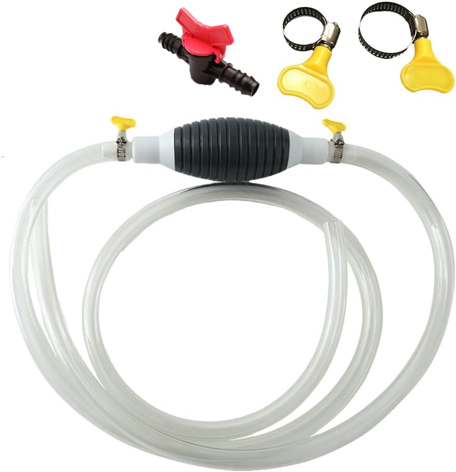 Manual Liquid Siphon Pump, Rubber and PVC, with Dual Stop-Valve, for Gasoline, Oil, Fuel, Diesel, Water Transfer (With 3.2ft Hose) - color: With 3.2ft Hose