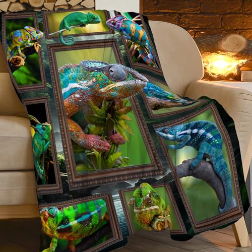 Chameleon Blanket Super Soft Warm Fluffy Flannel Cute Reptile Throw Blanket Cozy Fuzzy Plush Bedding Blanket Gift for Boys Girls Kids Teens Adults Couch Sofa 60"x50" - color: Chameleon, size: 60"x50"