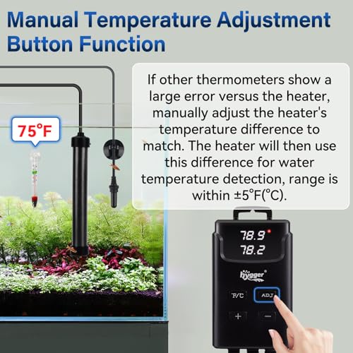 hygger Aquarium Heater,Submersible Fish Tank Heater with External Digital Display, Including Overheat & Leakage Protection and Temperature Sensor for Freshwater and Saltwater (50W for 10gal~15gal) - size: 50W for 10gal~15gal