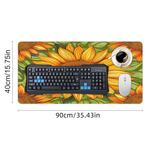 XXL Gaming Mouse Pad Sunflower Vintage Flower XXL Gaming Mouse Pad Large Desk Mat Protector for Desktop, Anti-Slip Rubber Extended Computer Keyboard Mat Writing Pad, 15.7 * 35.4 in,B-1477 - color: B-1477, size: 15.7*35.4 In