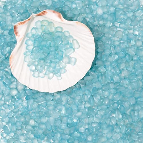 QEQEKAKA Sea Glass Stones for Crafts About 0.5LB (187g/6.6oz) Glass Pebbles Gemstones Bulk for Beaching Wedding DIY Decoration Aquarium Turtle Tank Vase Filler - color: Ice Blue, size: 0.5LB (187g/6.6oz)