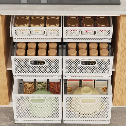 Pull Out Cabinet Organizer, Slide Out Drawers Fixed with Adhesive Nano Film, Pantry Shelves Sliding Drawer Storage Organization for Kitchen (Double Layer 11.8 * 9.4 * 12.3inch/30 * 24 * 31.2cm) - size: 11.8*9.4*12.3inch/30*24*31.2cm