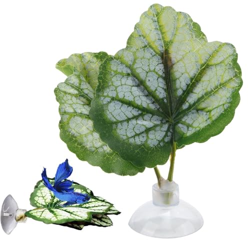 2Pcs Green Plastic Betta Leaf Plant Hammock Aquarium Resting Spawn Bed with Suction Cup Decor for Fish Tank