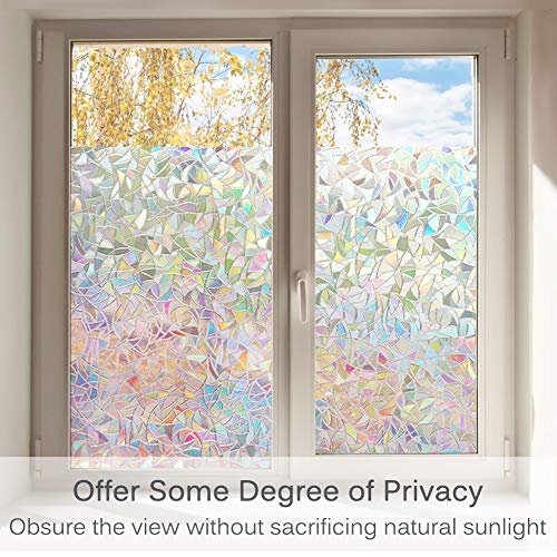 Volcanics Window Privacy Film with Installation Tools, Static Window Clings Vinyl 3D Decals Stickers Rainbow Window Film for Glass Door Home Heat Control Anti UV 17.5 x 78.3 Inches - color: Multicolor, size: 17.5" X 78.3"