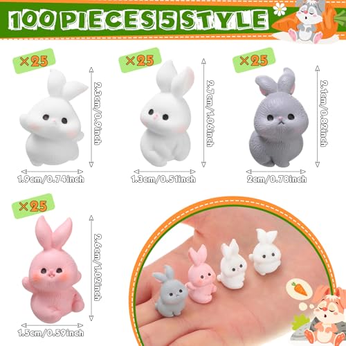 Marsui 100 Pcs Bunny Miniatures Figurines Rabbit Miniature Accessories Easter Garden Landscape Garden Bunny for Easter Accessories Dollhouses Decoration(Funny Rabbit)
