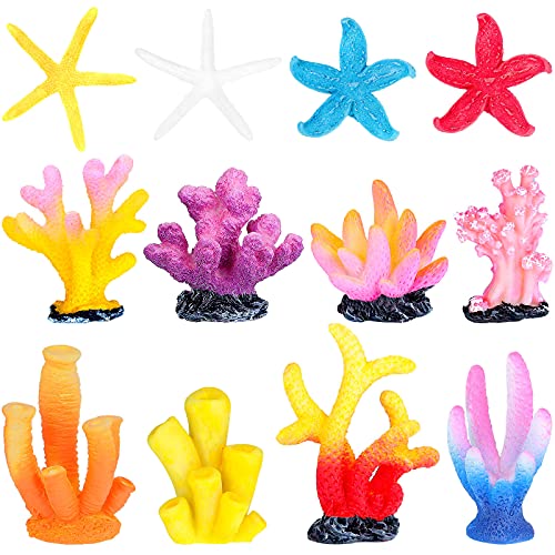 Mimorou 12 Pieces Fake Coral Plant Aquarium Decorations Fish Tank Ornament Decor Artificial Polyresin Colorful Coral Reef Decoration Accessories for Betta Fish Tank Aquarium Landscape(Lovely Style)