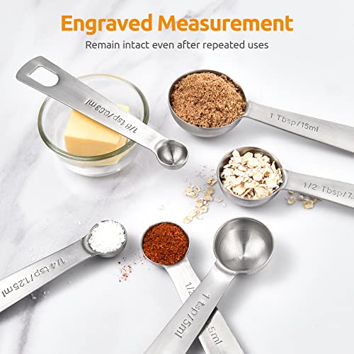 Measuring Spoons: U-Taste 18/8 Stainless Steel Measuring Spoons Set of 8 Piece: 1/8 tsp, 1/4 tsp, 1/3 tsp, 1/2 tsp, 3/4 tsp, 1 tsp, 1/2 tbsp & 1 tbsp Dry and Liquid Ingredients - size: L-8 pcs