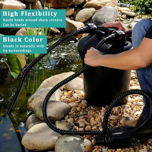 Pond Hose ID 2” × 50ft Black Corrugated Flexible Reinforced PVC Hose Vinyl Tubing for Pond Pump Fountain Garden Waterfall, Non-toxic & Kinkproof, with 2 clamps - size: 2 Inch, style: 50 Feet