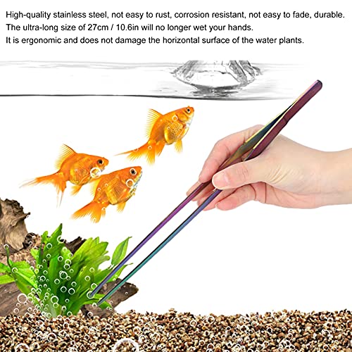 TITA-DONG 27cm Reptile Feeding Tongs, Rainbow Color Aquarium Tweezers Stainless Steel Fishbowl Long Tweezers, Aquascaping Tools for Hold Worms, Reptiles, Lizards, Bearded Dragon(27cm Straight Clip)