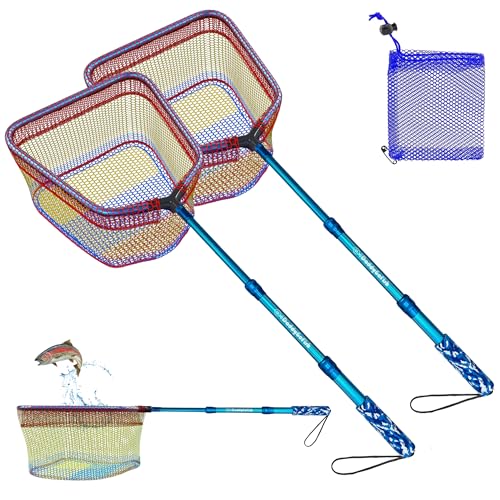 DaddyGoFish Kids Fishing Net - Extendable Telescopic Landing Net for Boy Girl Children Catching Small Fish Crab Shrimp Minnow Dragonfly Beach Pier Lake River Ocean - color: Style 2 (2 Pack, Blue + Blue)