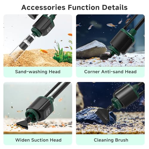 AQQA Fish Tank Cleaner, 34W 600GPH DC Gravel Vacuum for Aquarium, 6 in 1 Aquarium Vacuum Gravel Cleaner Adjustable Water Flow Cleaning Tools for Change Water Wash Sand Water Filter Water Circulation