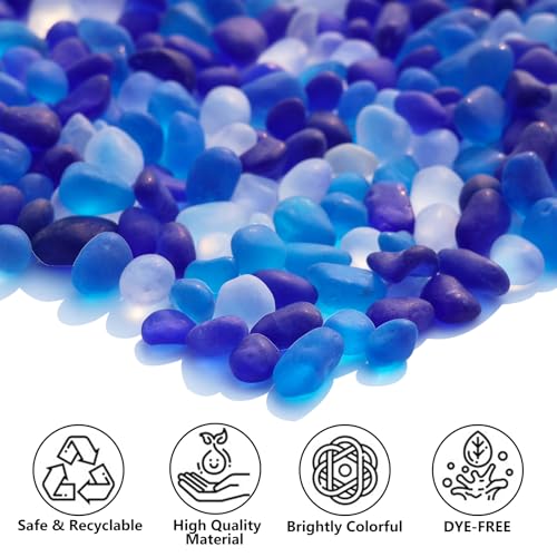 Sea Glass Stones - 2.9LB/46.4oz Blue Mixed Frosted Glass Pebbles Gemstones - Perfect for Aquarium Rocks, Fish Tank Gravel, Vase Fillers, Seaglass DIY Crafts, and Home Decor - color: Blue Mixed