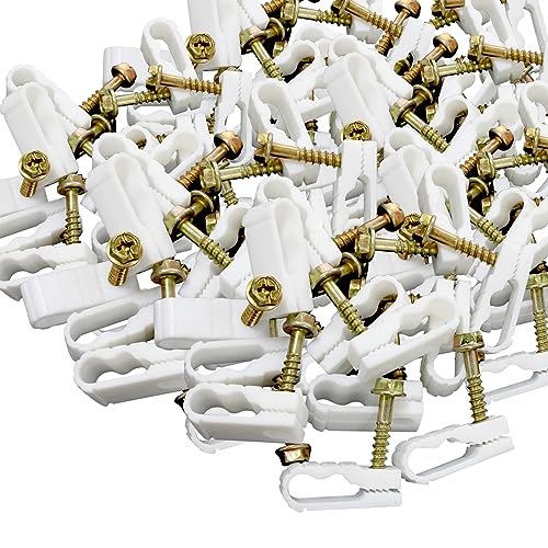 STEREN Coaxial Cable Clips - Cable Holder - Wire Clips - Siding Clips for Hanging - Cord Holder for Desk - Cable Clamps (White, 100 Count - Dual Screw) - color: White, size: 100 Count - Dual Cable