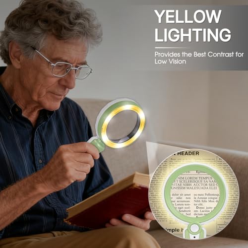 Magnifying Glass with Light, Rechargeable Magnifier for Seniors, Reading | 45X Crystal Clarity • 6 Light Modes • 1200mAh Rechargeable • Large 4.6" Lens • 12 LEDs • Soft Anti-slip Handle • Green - color: Green