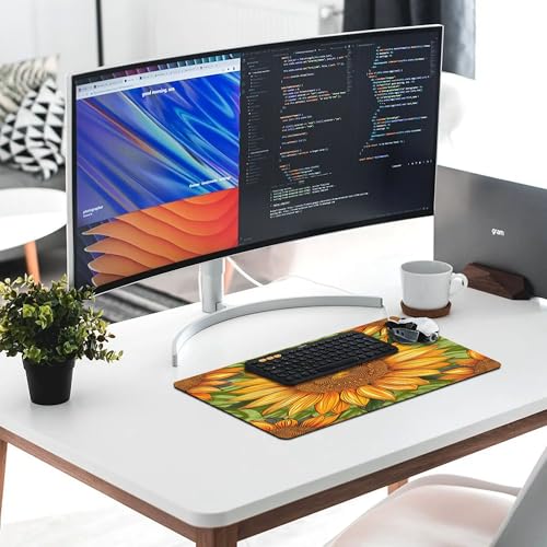 XXL Gaming Mouse Pad Sunflower Vintage Flower XXL Gaming Mouse Pad Large Desk Mat Protector for Desktop, Anti-Slip Rubber Extended Computer Keyboard Mat Writing Pad, 11.8 * 27.5 in,B-1477 - color: B-1477, size: 11.8*27.5 In