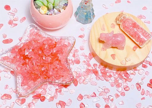 Cherry Quartz 1LB Aquarium Gravel Rocks Bulk Wholesale Tumbled Crystals Stones Chips Crushed Reiki Energy Balancing Gemstones for Planters Vase Filler Fountain Fish Tank Potted Decor - color: Cherry Quartz, size: 1 Pound
