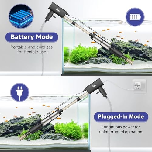 AQQA Electric Aquarium Vacuum Gravel Cleaner - 8W/213GPH Rechargeable Fish Tank Cleaning Tools Automatic Water Changer Pump with Debris Clean & Sand Washing, 4-Speed Adjustable Powerful Suction - size: 8W with 213GPH