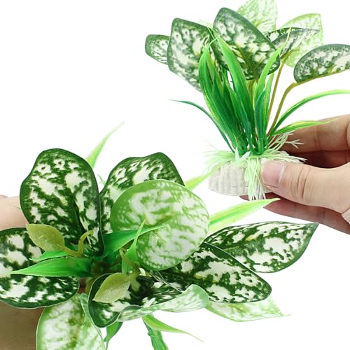 Soft Aquarium Plants Betta Fish Tank Decorations Betta Leaf Pad 4 Inch, Silk Plastic Artificial Plants for Aquarium Reptile Tank Decor (E-2Pcs Set/Green) - color: E-2pcs Set/Green