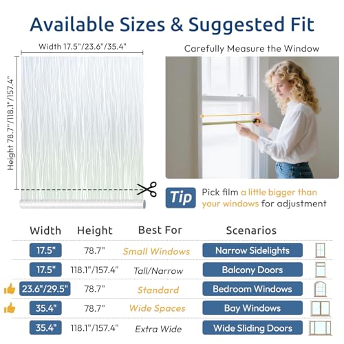 rabbitgoo Window Privacy Film Frosted Glass Film Removable Vinyl Door Coverings UV Blocking Decorative Static Cling Non-Adhesive Window Clings Sticker for Home Decor, 11.8 x 157.4 Inches - color: Pure Wave, size: 11.8" x 157.4"