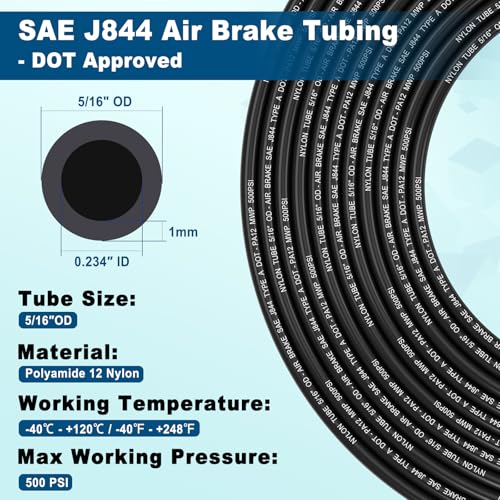 100FT 5/16 DOT Air Line SAE J844 PA12 Nylon Air Hose with Cutter 5/16” OD Pneumatic Tubing DOT Approved 5/16 Air Brake Line for Air Suspension Kit Truck Brake System & Fluid Transfer 30.5m - size: 5/16" OD 100FT